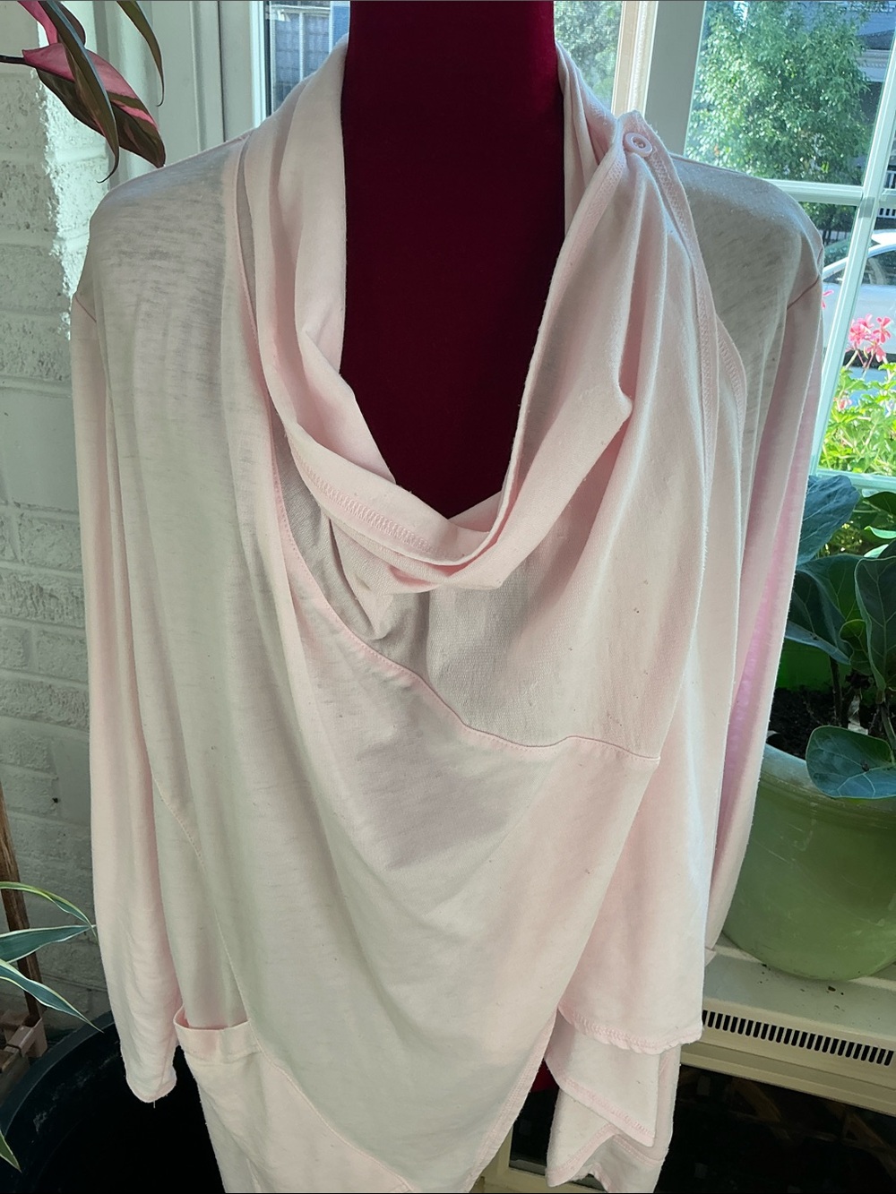 Light Pink Open-Front Draped Women's Sweater Cardigan size L by BRISAS - Picture 9 of 12